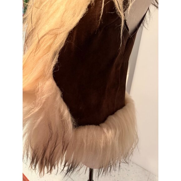 Vintage Genuine Mongolian Womens Lamb Fur Suede Vest Size Small Brown Rare - Picture 12 of 12